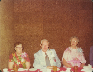 Josiah Parsons with Mrs. Parsons and Mrs. Clarence Parsons at reunion dinner