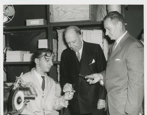 Leo Hausman and Jeremiah Milbank, Sr. observing Martin Suecof's work