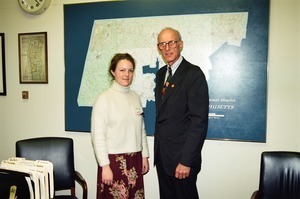 Congressman John W. Olver with Ingrid Bauer from the National Youth Leaders Conference, in his congressional office