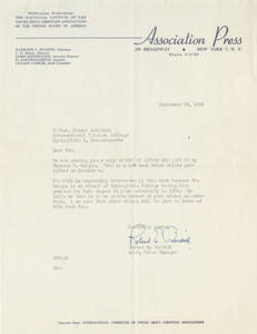 Letter from Roland E. Burdick to Springfield College Alumni Bulletin Editor (Sept. 18, 1951)