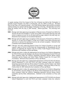 City Council meeting minutes, July 29, 2009