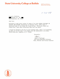 Correspondence from Vern Bullough to Lou Sullivan (January 26, 1989)