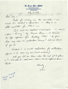 Correspondence from Lin Fraser to Lou Sullivan (July 17, 1989)