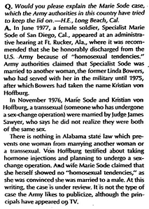 Question and Answer Column about Marie Sode