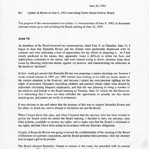 Draft of a memorandum for the Festival Puertorriqueño de Massachusetts, detailing issues in the organization