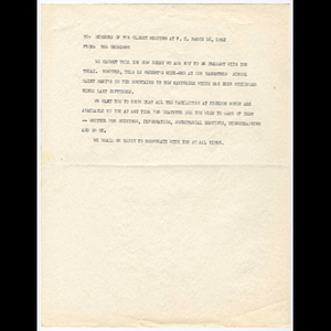 Memorandum from the Snowdens to the members of the clergy meeting held March 16, 1962