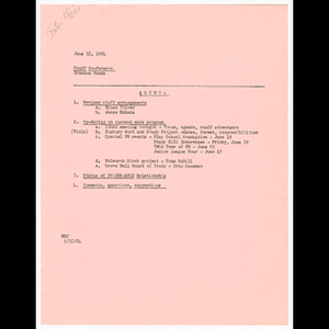 Agenda for staff conference on June 15, 1964