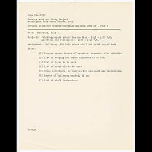 Outline guide for orientation/training week June 28-July 3, 1965