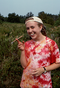 Last day of Permanent Plot Survey III. Dawn Biehler (Class of 1997) enjoys cigar and champagne atop Jim Smith Hill.