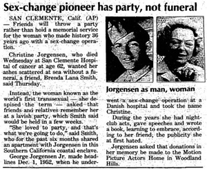 Sex-Change Pioneer Has Party, Not Funeral
