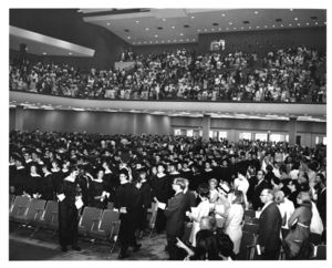View of audience (from the stage) at the 1970 Suffolk University commencement