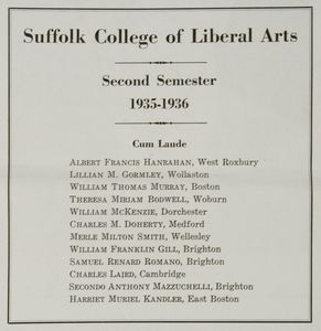 Suffolk University College of Liberal Arts (CLAS) list of cum laude students