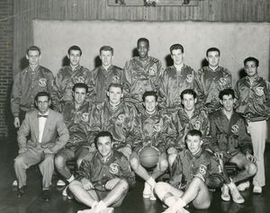 Suffolk University men's basketball team portrait, 1955