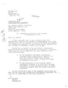 Letter to Roberto Daglio, President, ATEX Inter-America, Inc. from Joseph E. Clarkson, Chief, Registration Unit, Internal Security Section, Criminal Division regarding the Foreign Agents Registration Act, 11 April 1983