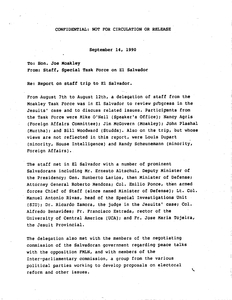 Memorandum from Special Task Force on El Salvador to John Joseph Moakley, regarding staff trip to El Salvador, 14 September 1990