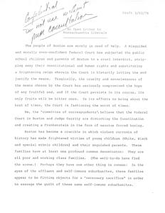 Draft from The Committee of Correspondents, "An Open Letter to Massachusetts Liberals", 12 January 1976