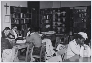 View of students studying in library at BC Intown