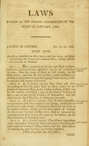 1807 Chap. 0047. An act to establish the shire town, and the times and place for holding the Court of Common Pleas, within and for the County of Oxford.