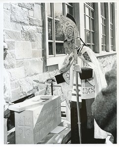 Cushing Hall exterior: dedication and sealing of the cornerstone by Richard Cushing