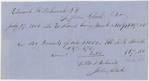 Edward Hitchcock receipt of payment to John Clarke, 1858 July 14
