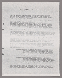 Amherst College faculty meeting minutes and Committe of Six meeting minutes 1947/1948