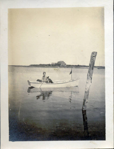 My father, Alfred T. Hill, in his rowboat with his dog, Benny