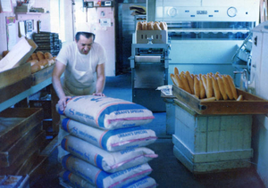 Baking bread inside the Sumner Bakery