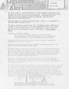 Legislative Alert: Wednesday, May 20, 1981