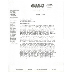 Letter, Rona and Bob Kiley, December 5, 1977.