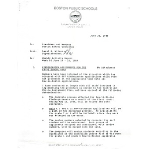 Letter, weekly activity report, week of June 19 - 23, 1989.