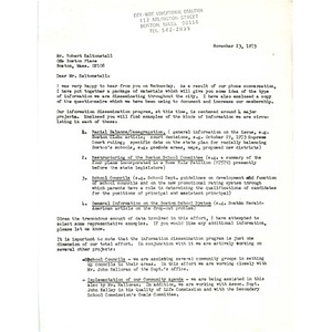 Letter to Robert Saltonstall from Mary Ellen Smith, November 23, 1973.