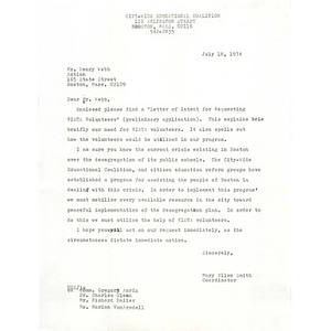 Letter, VISTA volunteers, July 18, 1974.