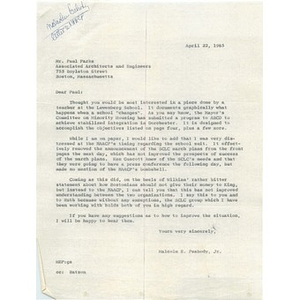 Letter, Paul Parks, April 22, 1965.