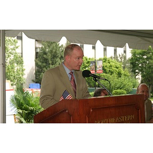 A man speaks at the Veterans Memorial groundbreaking ceremony