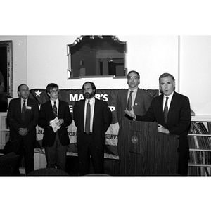 Five men stand together at a Criminal Justice reception