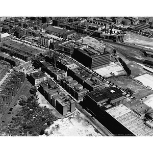 Aerial view of Northeastern's campus before buildings were built