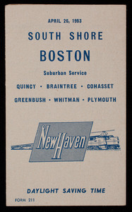 South Shore to Boston Suburban Service train schedule, 1953