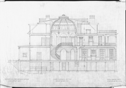 Longitudinal section, 1/4 inch scale, partial measure, residence of Martha Codman, Bellevue Ave. and Berkeley, "Berkeley Villa", Newport, R.I., 1908-10.