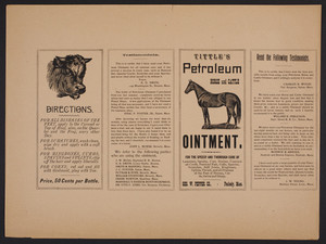 Broadside for Tittle's Petroleum Horse and Cattle Ointment, Geo. W. Pepper Co., Peabody, Mass., undated