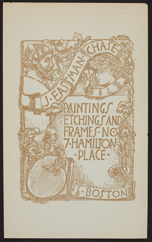 Handbill for J. Eastman Chase, paintings, etchings and frames, 7 Hamilton Place, Boston, Mass., undated