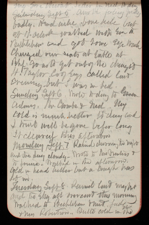 Thomas Lincoln Casey Notebook, May 1891-September 1891, 84, my sore throat. Letter from Ned today