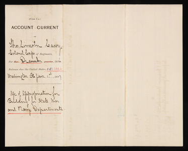 Accounts Current of Thos. Lincoln Casey - December 1886, January 1, 1887