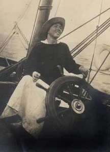 Eleanor "Nora" Saltonstall at helm of yawl Comanche