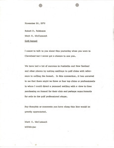 Memorandum from Mark H. McCormack to Robert D. Robinson