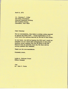 Letter from Judith A. Chilcote to Manning P. Miller