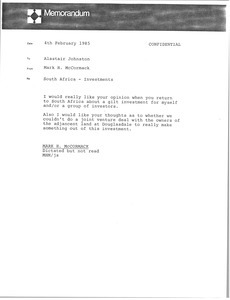 Memorandum from Mark H. McCormack to Alastair Johnston