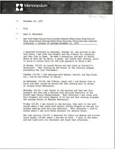 Memorandum from Mark H. McCormack concerning his recent trips from October 20 through November 15, 1979
