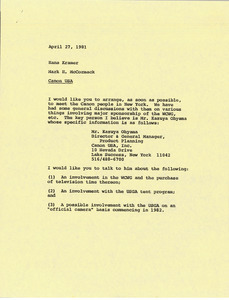 Memorandum from Mark H. McCormack to Hans Kramer