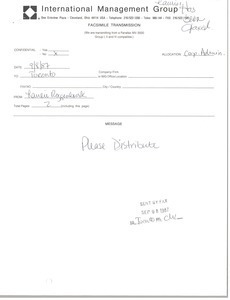 Fax from Laurie Roggenburk to North American offices