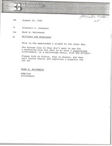 Memorandum from Mark H. McCormack to Alastair Johnston